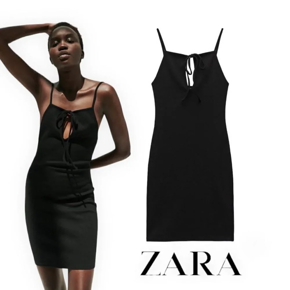 ZARA | Black | RIBBED DRESS WITH CUT OUT DETAIL - Picture 1 of 7
